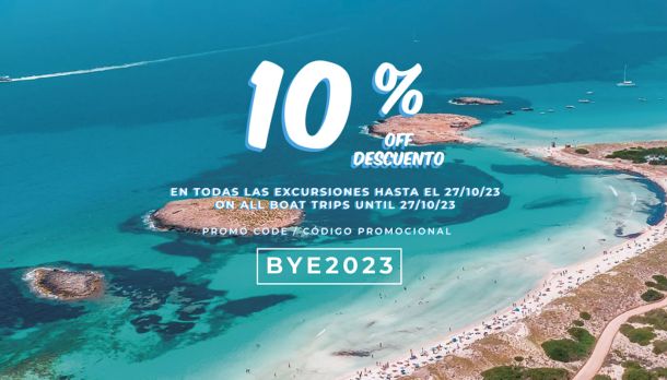 discount banner on boat Ibiza - Formentera