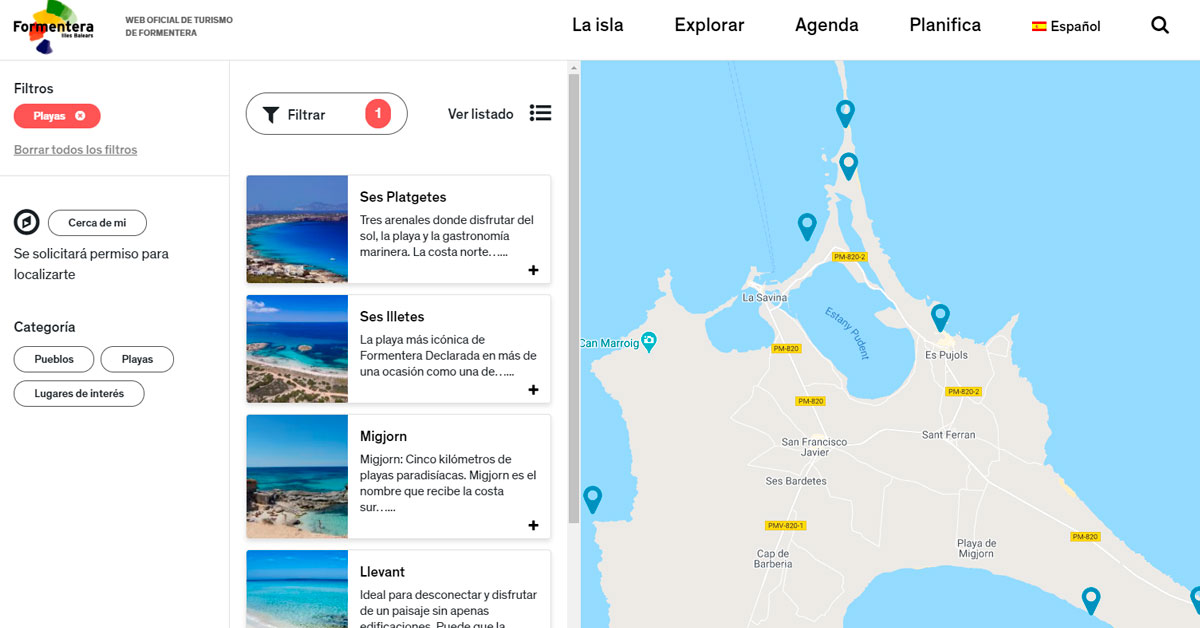 mapa interactivo webcams formentera